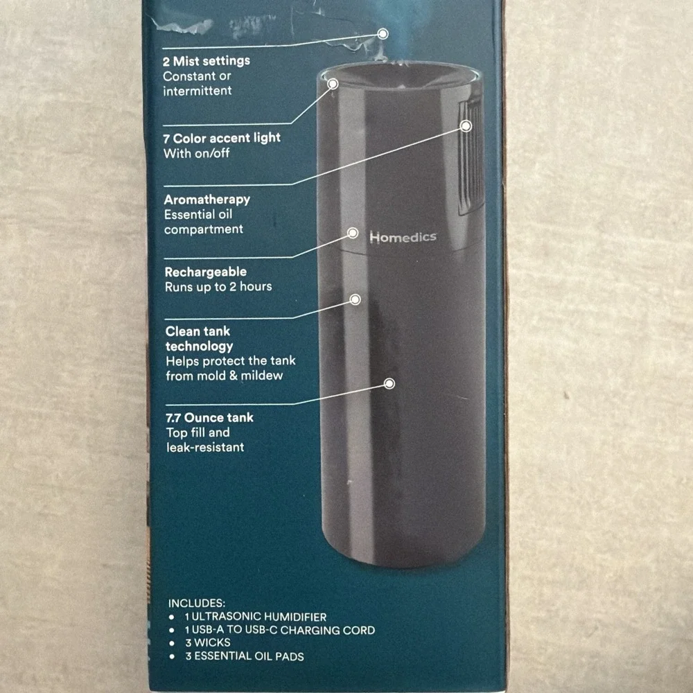 HoMedics Ultrasonic Portable Humidifier Red UHE-CMP17-BkUSB Rechargeable